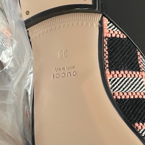 AUTHENTIC Gucci Bit Logo Pink/Black Tweed Check Mules- Size 8 - NIB - Picture 4 of 5
